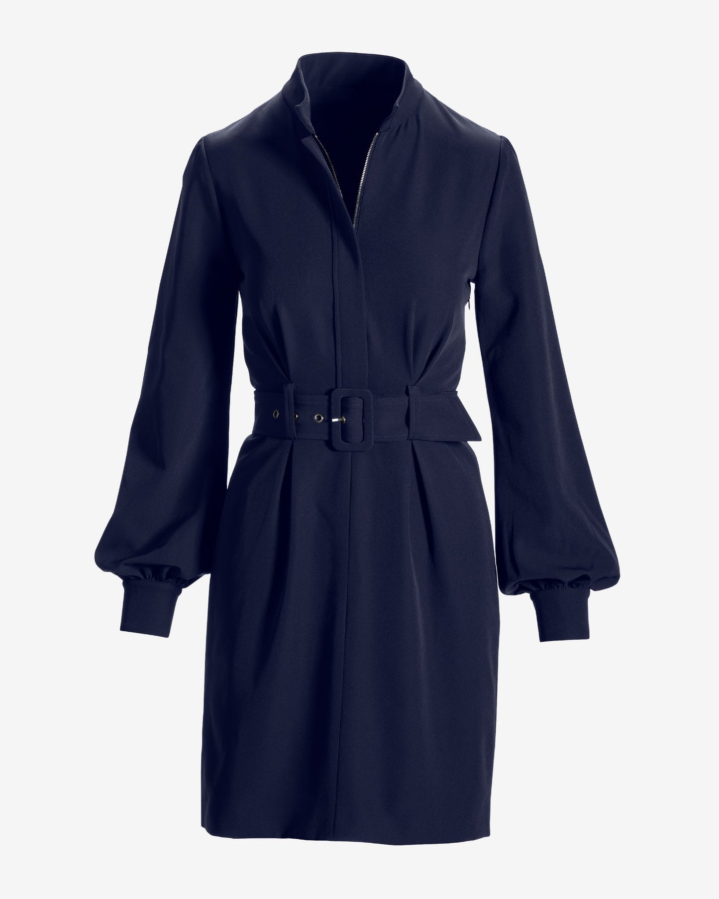 Long Sleeve Crepe Zip Up Dress Navy