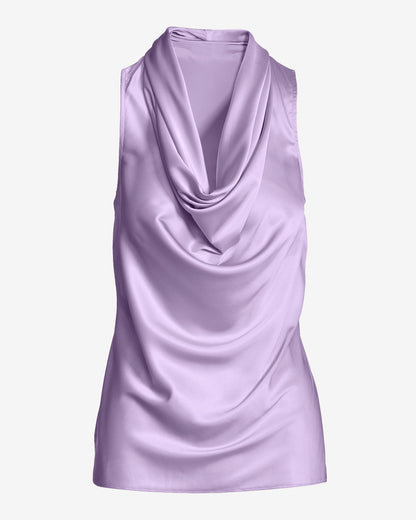 Marilyn Cowl-Neck Charmeuse Blouse Pastel Lilac