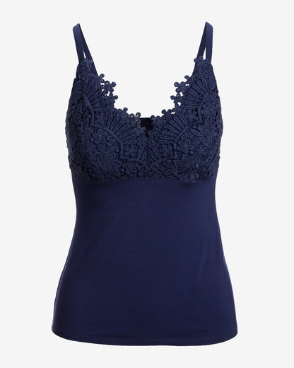 Lace Trim Cami Knit Top Navy