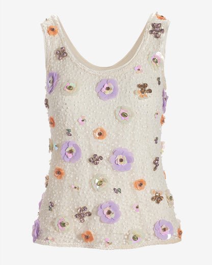 Beaded Scoop Neck Blouse White Multi