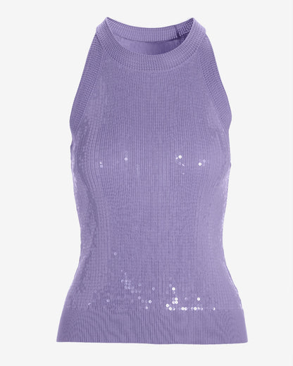 Sequin High Neck Sweater Tank Lavender